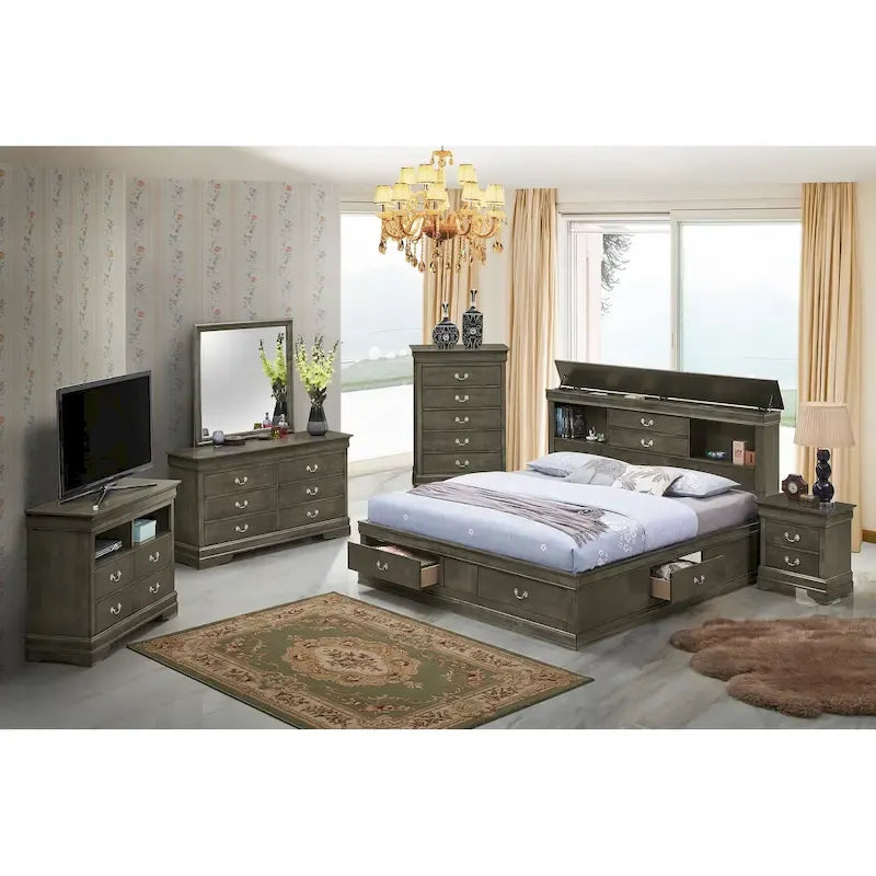 Louis Philippe King Storage Platform Bed
