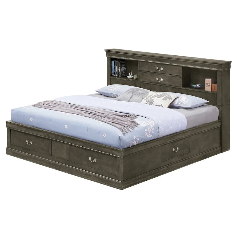 Louis Philippe King Storage Platform Bed