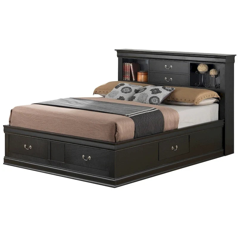 Louis Philippe King Storage Platform Bed