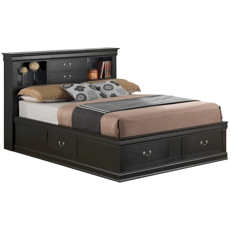 Louis Philippe King Storage Platform Bed