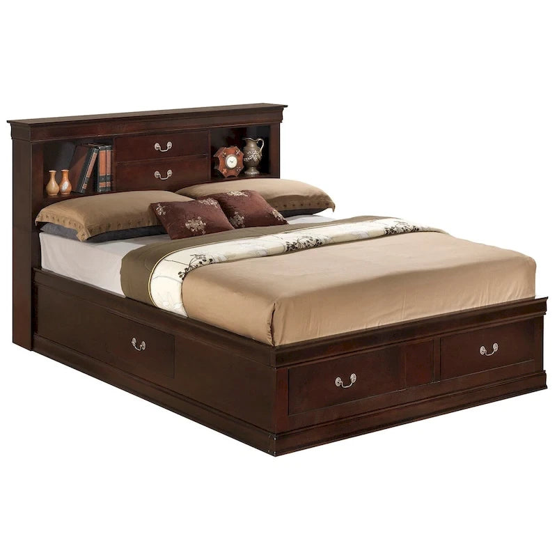 Louis Philippe King Storage Platform Bed