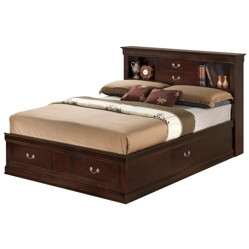 Louis Philippe King Storage Platform Bed