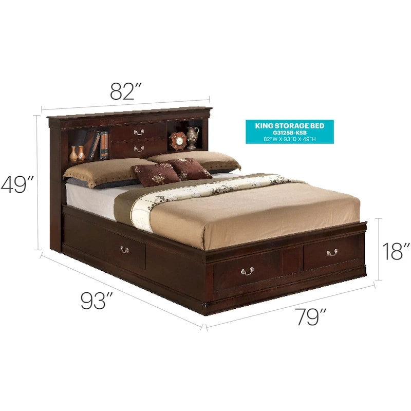 Louis Philippe King Storage Platform Bed