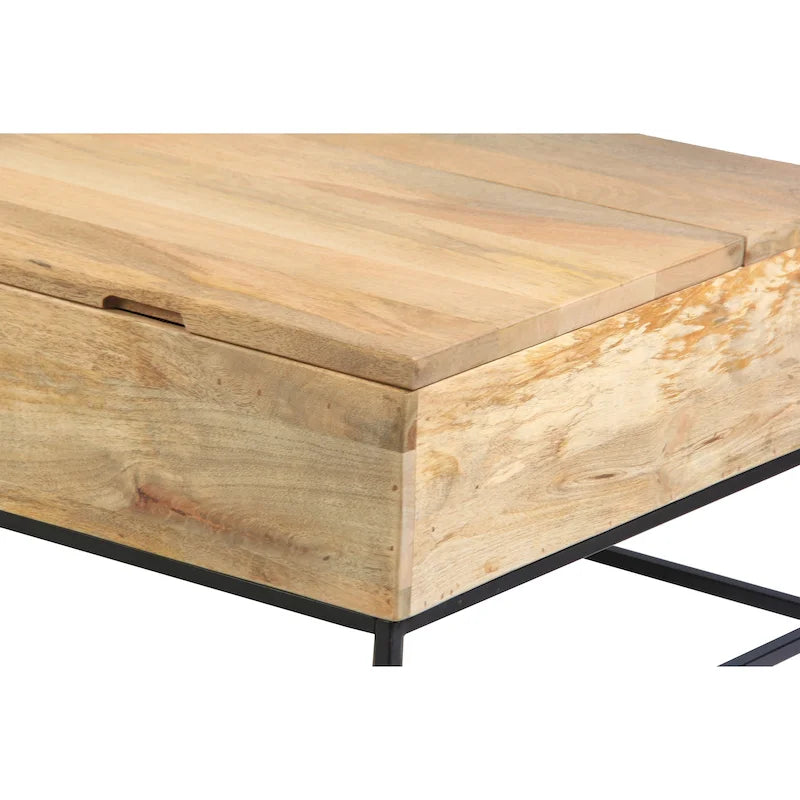 Audrey 45 inch Lift Top Mango Wood Rectangular Coffee Table - Wood and Metal, Natural Brown and Black