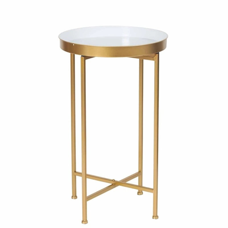 Adeco Round End Table Gold Metal Side Nightstand Accent Coffee Tables - 15(D)x 15(W)x 25.7(H)