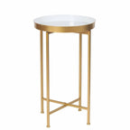 Adeco Round End Table Gold Metal Side Nightstand Accent Coffee Tables - 15(D)x 15(W)x 25.7(H)