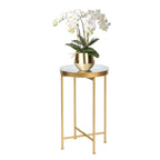 Adeco Round End Table Gold Metal Side Nightstand Accent Coffee Tables - 15(D)x 15(W)x 25.7(H)