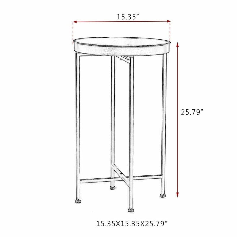 Adeco Round End Table Gold Metal Side Nightstand Accent Coffee Tables - 15(D)x 15(W)x 25.7(H)