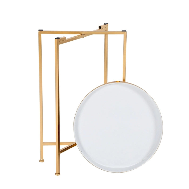 Adeco Round End Table Gold Metal Side Nightstand Accent Coffee Tables - 15(D)x 15(W)x 25.7(H)