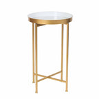 Adeco Round End Table Gold Metal Side Nightstand Accent Coffee Tables - 15(D)x 15(W)x 25.7(H)