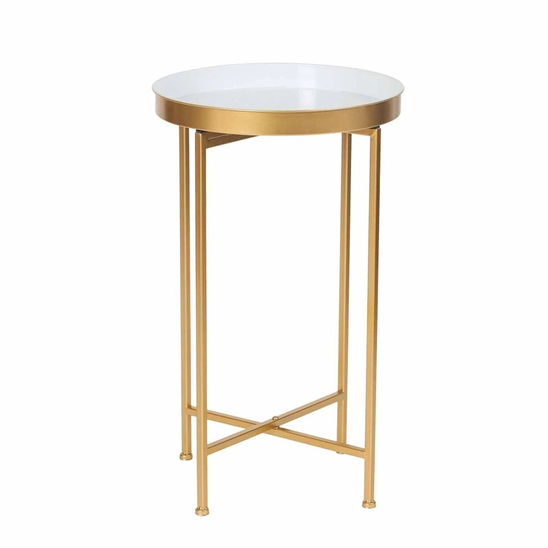 Adeco Round End Table Gold Metal Side Nightstand Accent Coffee Tables - 15(D)x 15(W)x 25.7(H)