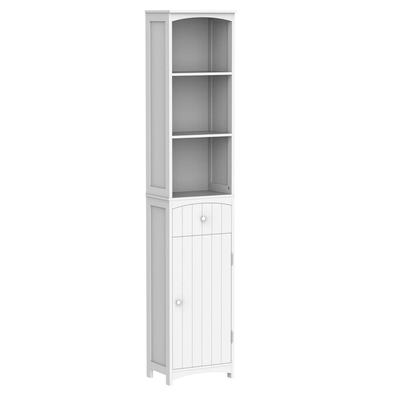 HOMCOM 67 Tall Bathroom Storage Cabinet, Freestanding Linen Tower with 3-Tier Shelf, Narrow Side Floor Organizer, White
