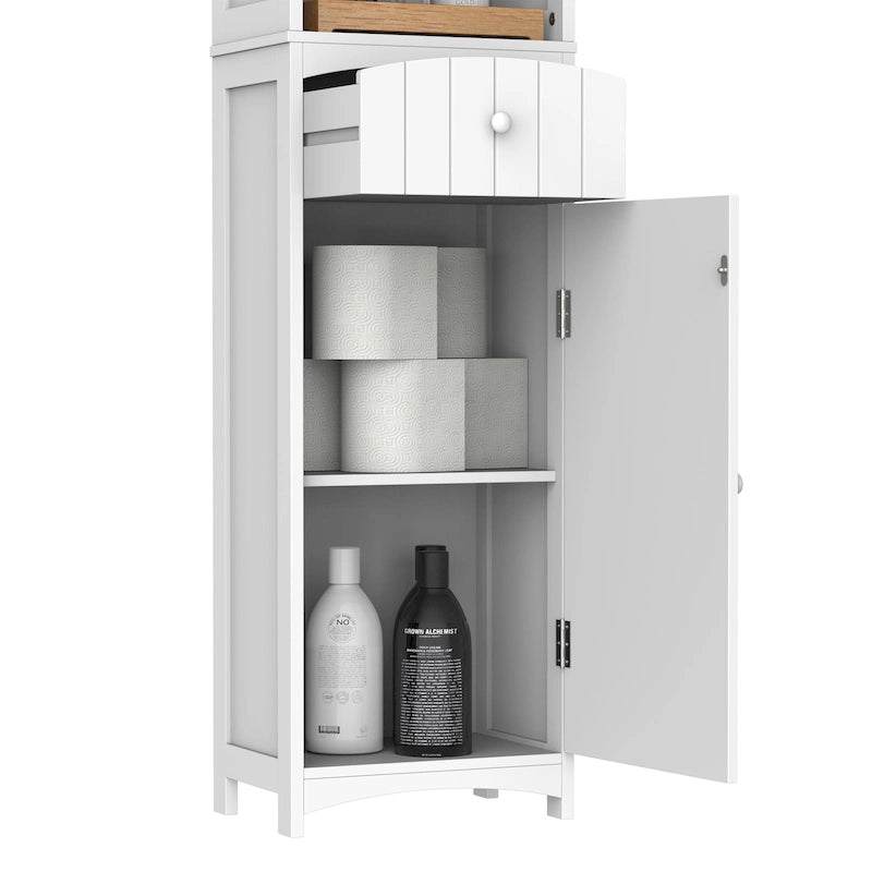 HOMCOM 67 Tall Bathroom Storage Cabinet, Freestanding Linen Tower with 3-Tier Shelf, Narrow Side Floor Organizer, White