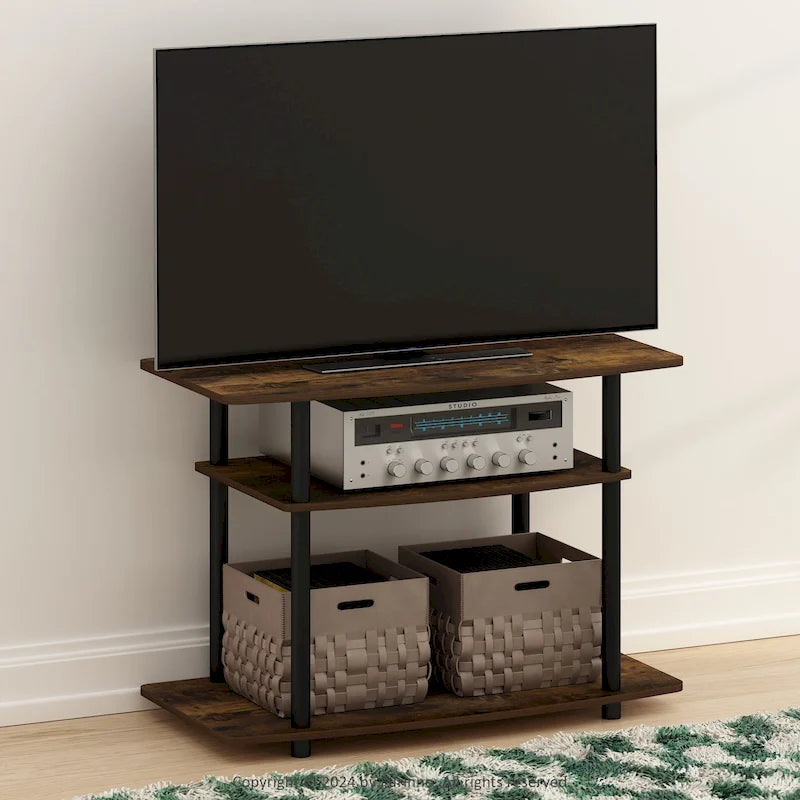 Furinno Turn-N-Tube No Tools 3-Tier TV Stands, Columbia Walnut/Black