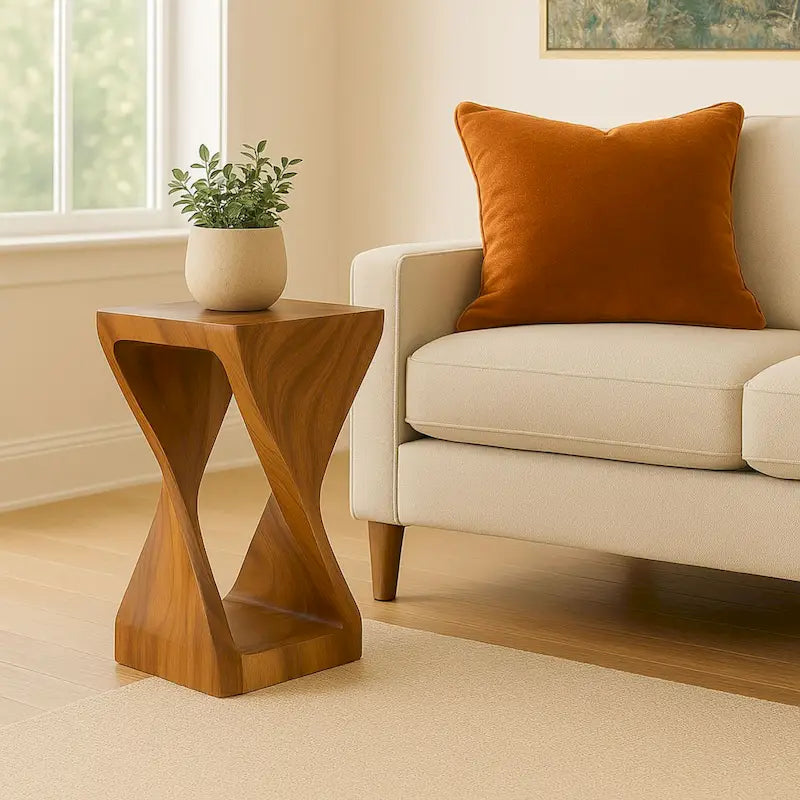 Natural Wood Sculpted End Table by East at Main