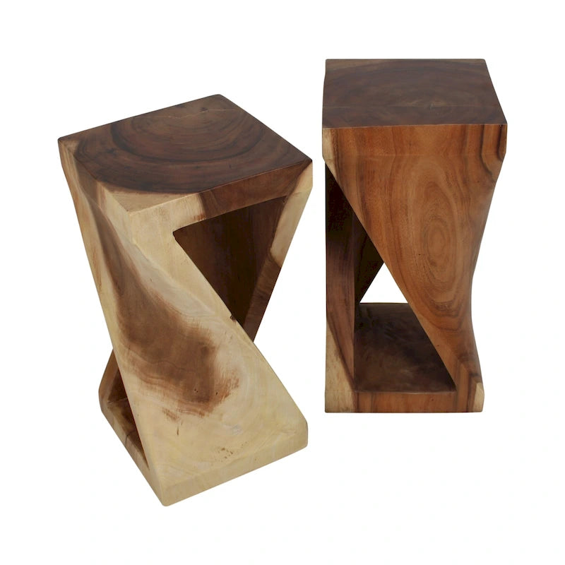 Natural Wood Sculpted End Table by East at Main