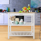 2-shelf Natural Solid Wood Top Kitchen Island - N/A