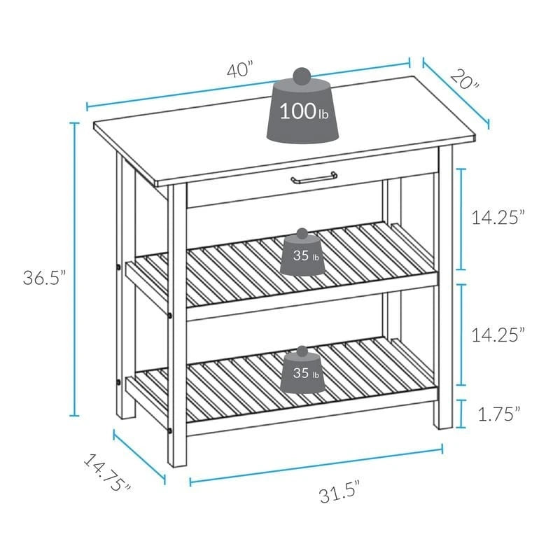 2-shelf Natural Solid Wood Top Kitchen Island - N/A