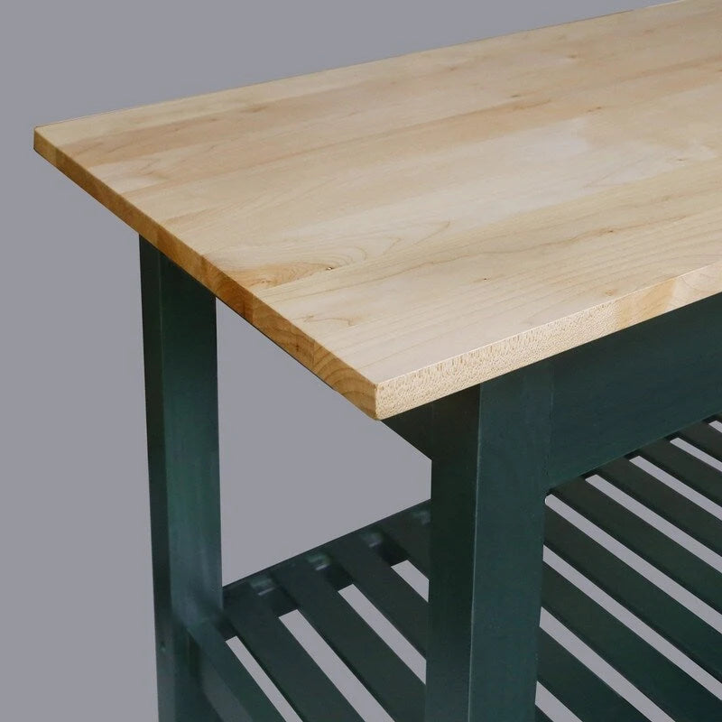 2-shelf Natural Solid Wood Top Kitchen Island - N/A