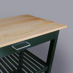 2-shelf Natural Solid Wood Top Kitchen Island - N/A