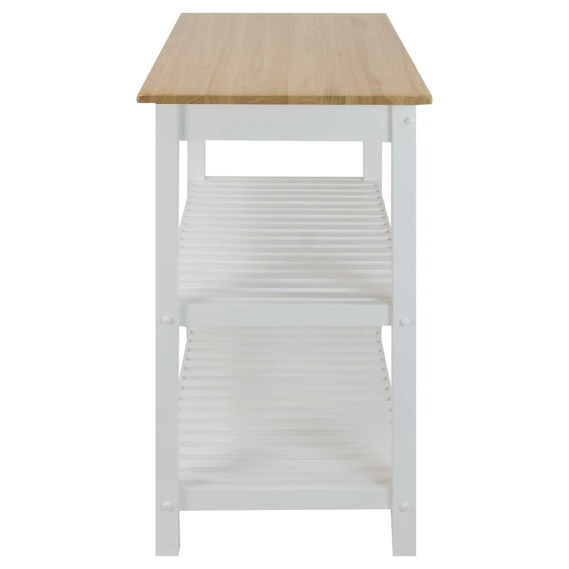 2-shelf Natural Solid Wood Top Kitchen Island - N/A