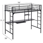 Metal Loft Bed with Desk & Shelves