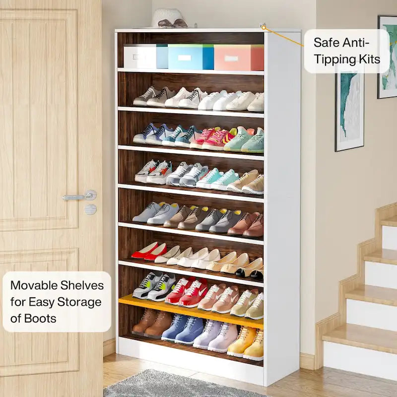 9 Tiers Tall Shoe Storage Rack Cabinet with Open Shelf for Entryway