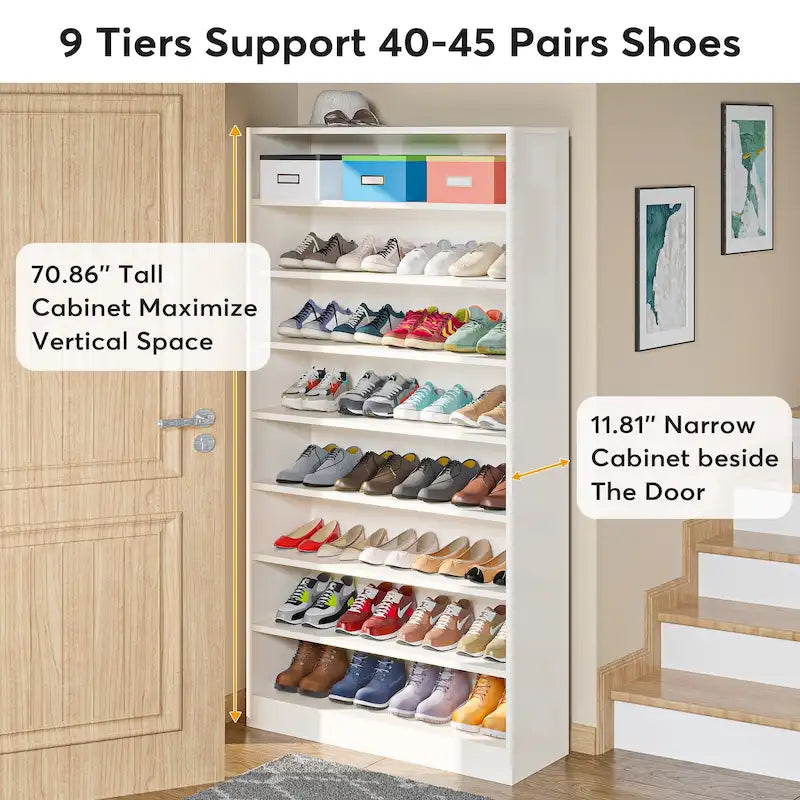 9 Tiers Tall Shoe Storage Rack Cabinet with Open Shelf for Entryway
