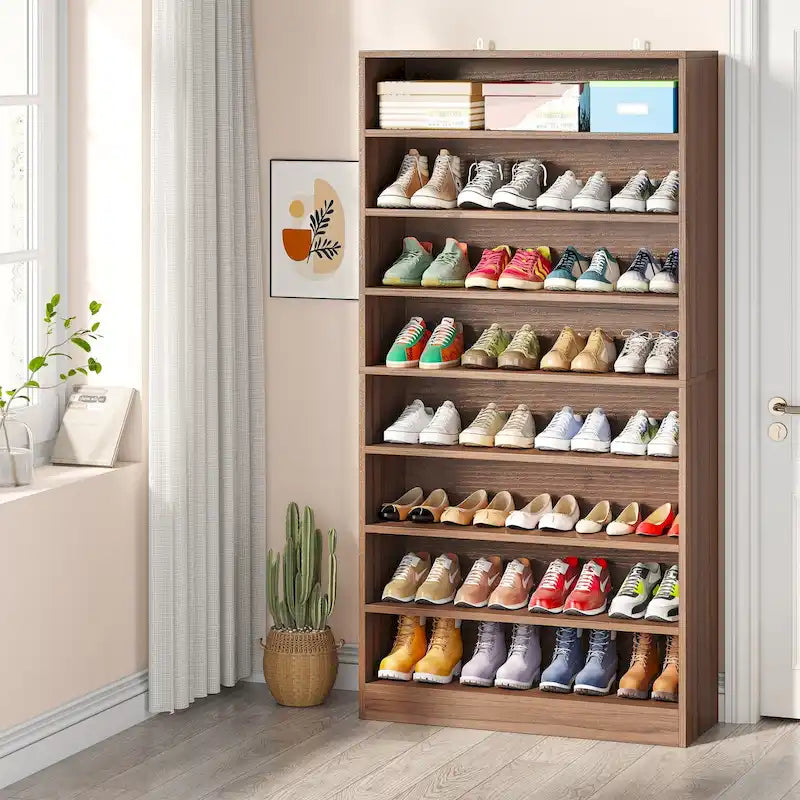 9 Tiers Tall Shoe Storage Rack Cabinet with Open Shelf for Entryway