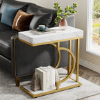 Narrow Side Table White Gold Side Table C Shaped End Table Modern Bedside Table Small Side Table for Couch Living Room
