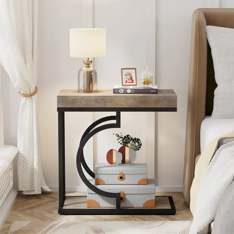 Narrow Side Table White Gold Side Table C Shaped End Table Modern Bedside Table Small Side Table for Couch Living Room