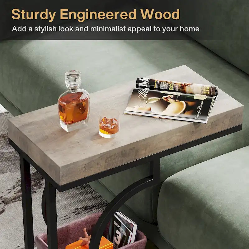 Narrow Side Table White Gold Side Table C Shaped End Table Modern Bedside Table Small Side Table for Couch Living Room