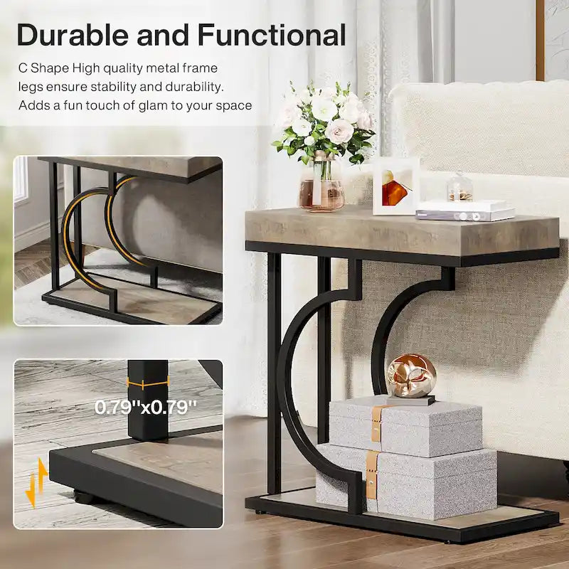 Narrow Side Table White Gold Side Table C Shaped End Table Modern Bedside Table Small Side Table for Couch Living Room