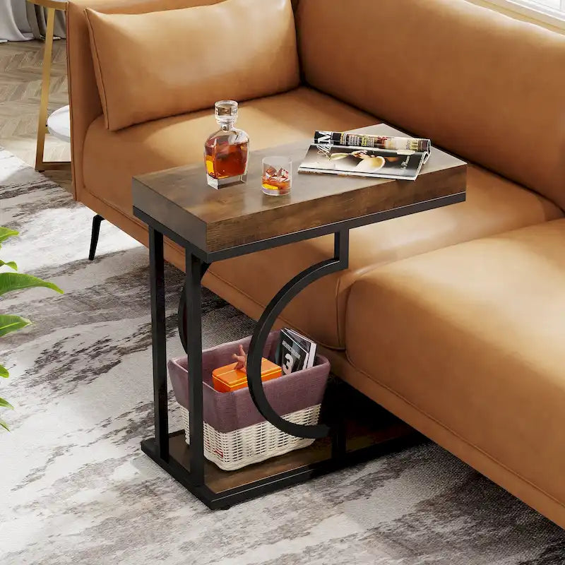 Narrow Side Table White Gold Side Table C Shaped End Table Modern Bedside Table Small Side Table for Couch Living Room