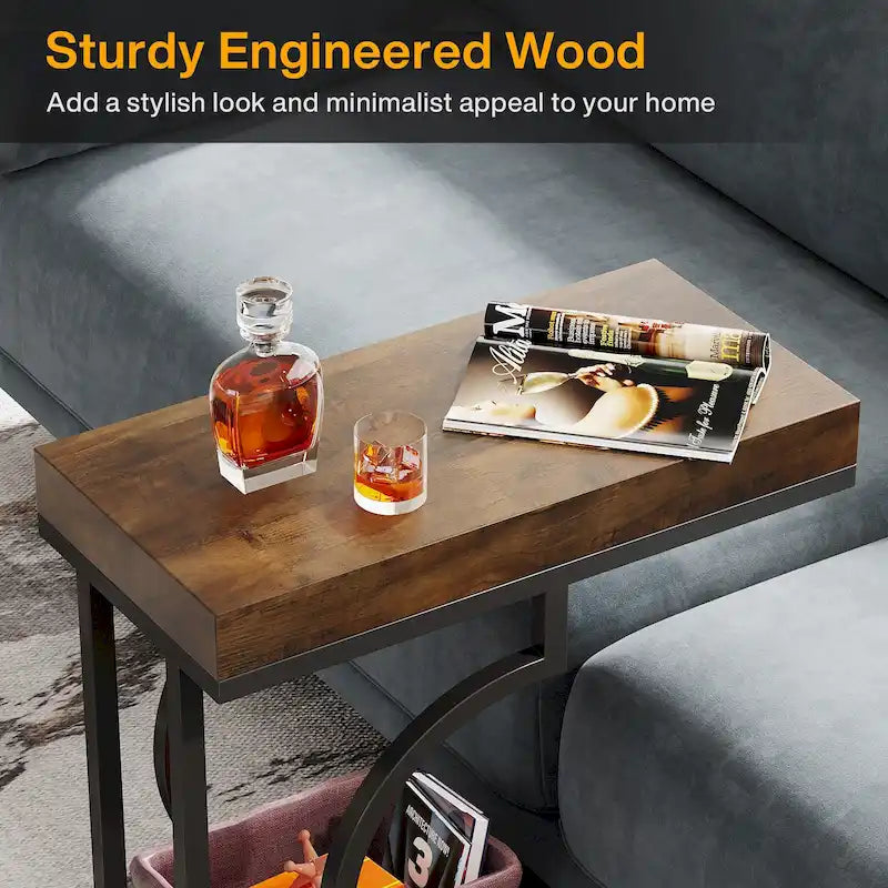 Narrow Side Table White Gold Side Table C Shaped End Table Modern Bedside Table Small Side Table for Couch Living Room