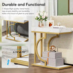 Narrow Side Table White Gold Side Table C Shaped End Table Modern Bedside Table Small Side Table for Couch Living Room