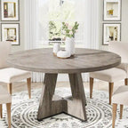47 Inch Round Dining Table for 4, Wood Farmhouse Dinner Dinning Table for Kitchen Dining Living Room