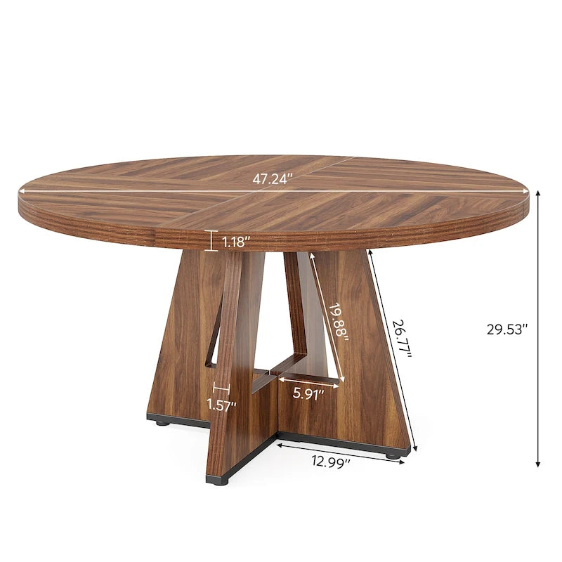 47 Inch Round Dining Table for 4, Wood Farmhouse Dinner Dinning Table for Kitchen Dining Living Room