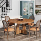 47 Inch Round Dining Table for 4, Wood Farmhouse Dinner Dinning Table for Kitchen Dining Living Room