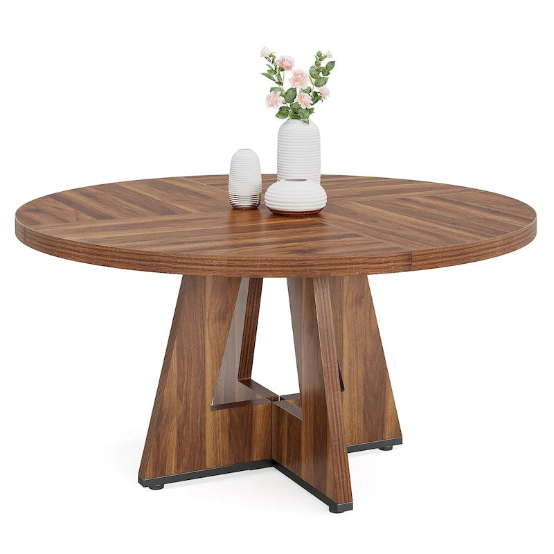 47 Inch Round Dining Table for 4, Wood Farmhouse Dinner Dinning Table for Kitchen Dining Living Room