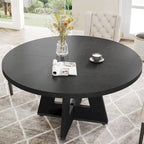 47 Inch Round Dining Table for 4, Wood Farmhouse Dinner Dinning Table for Kitchen Dining Living Room