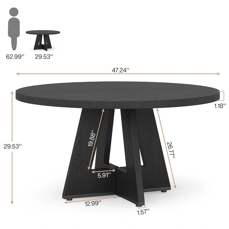 47 Inch Round Dining Table for 4, Wood Farmhouse Dinner Dinning Table for Kitchen Dining Living Room