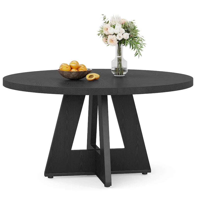 47 Inch Round Dining Table for 4, Wood Farmhouse Dinner Dinning Table for Kitchen Dining Living Room