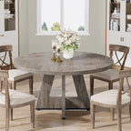 47 Inch Round Dining Table for 4, Wood Farmhouse Dinner Dinning Table for Kitchen Dining Living Room