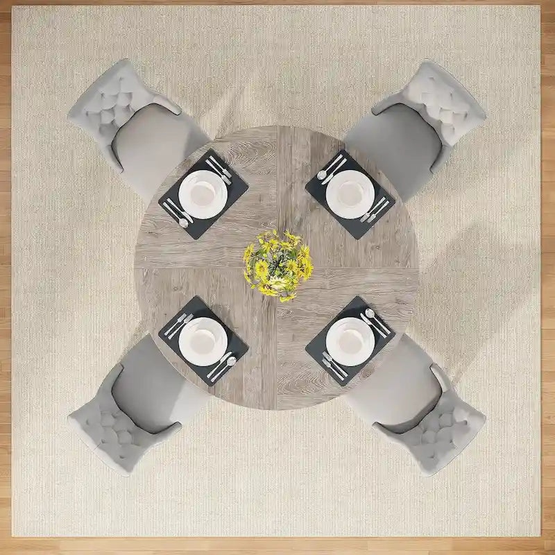 47 Inch Round Dining Table for 4, Wood Farmhouse Dinner Dinning Table for Kitchen Dining Living Room