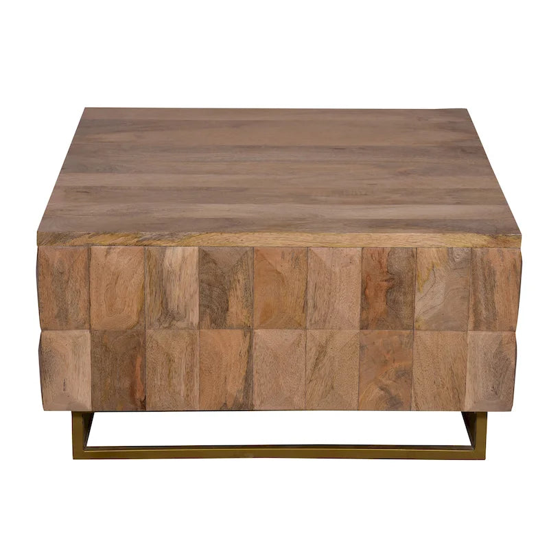 33 Inch Lift Top Storage Trunk Coffee Table, Square, Mango Wood, Natural Brown