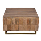 33 Inch Lift Top Storage Trunk Coffee Table, Square, Mango Wood, Natural Brown