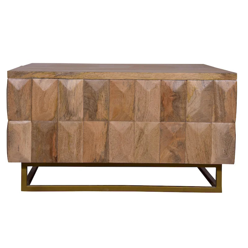 33 Inch Lift Top Storage Trunk Coffee Table, Square, Mango Wood, Natural Brown