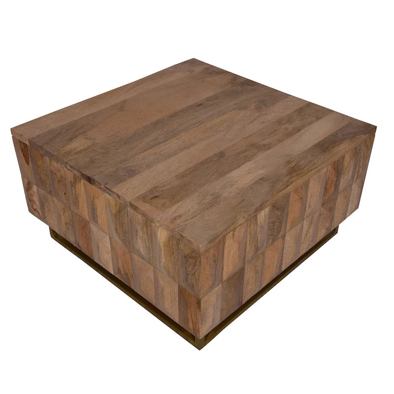 33 Inch Lift Top Storage Trunk Coffee Table, Square, Mango Wood, Natural Brown