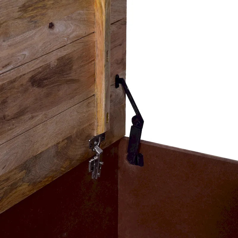 33 Inch Lift Top Storage Trunk Coffee Table, Square, Mango Wood, Natural Brown